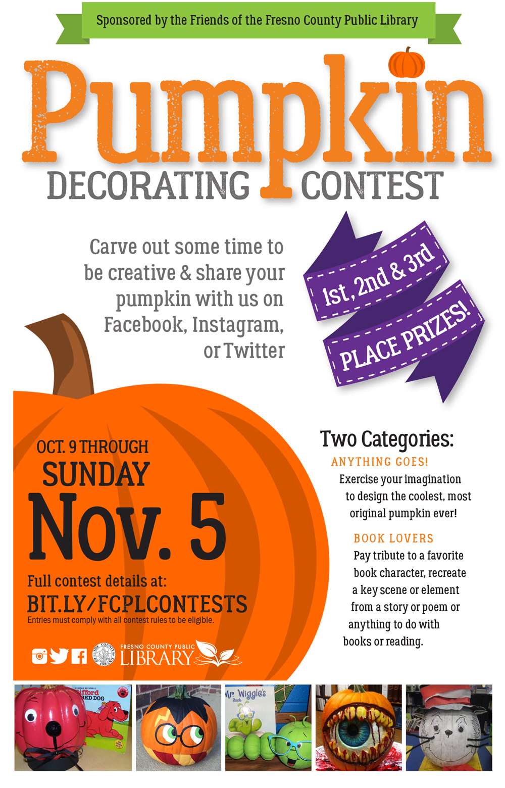 read watch listen pumpkin carving contest flyer