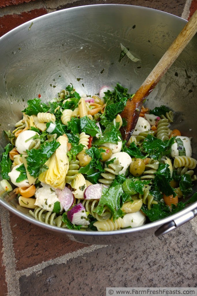 Antipasti Pasta Salad with Kale and Radish | Farm Fresh Feasts