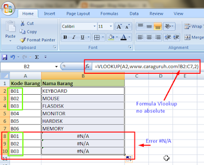Cara Mengatasi Hasil Error  #N/A di Excel 2007