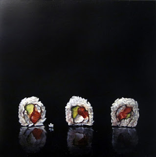 realistic painting  of sushi rolls by jeanne vadeboncoeur