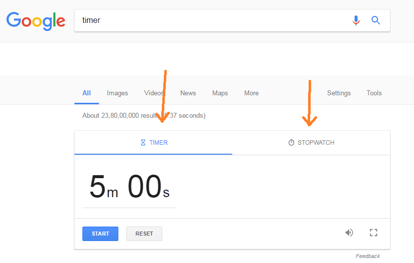 Use Timer and Stopwatch in Google search page Google Features