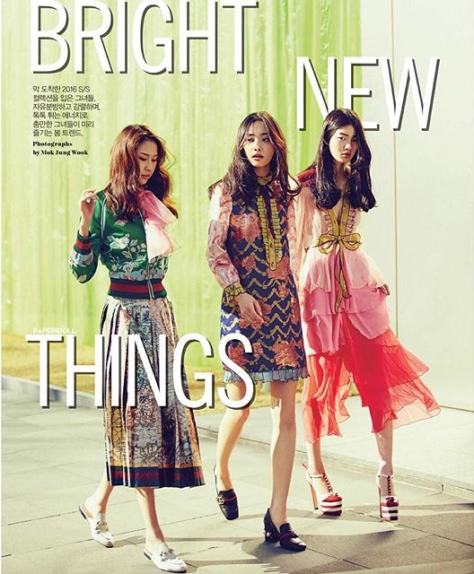 Cosmopolitan Korea February 2016, Kwak Ji Young、Kim Won Kyung、Seo Yoo Jin 2016 SS Gucci Silk Floral Embroidered Bomber Jacket Editorials