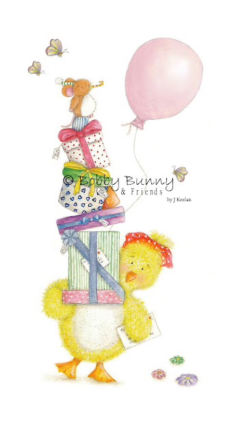 Dotty Duck Character Birthday Illustration - Copyright Bobby Bunny & Friends - By Jennife Keelan Illustration 2009 