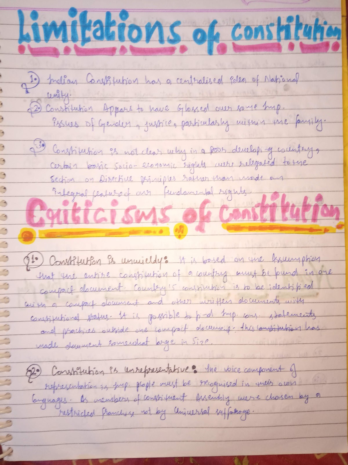 Handwritten Notes of The Philosophy Of The Constitution class 11th