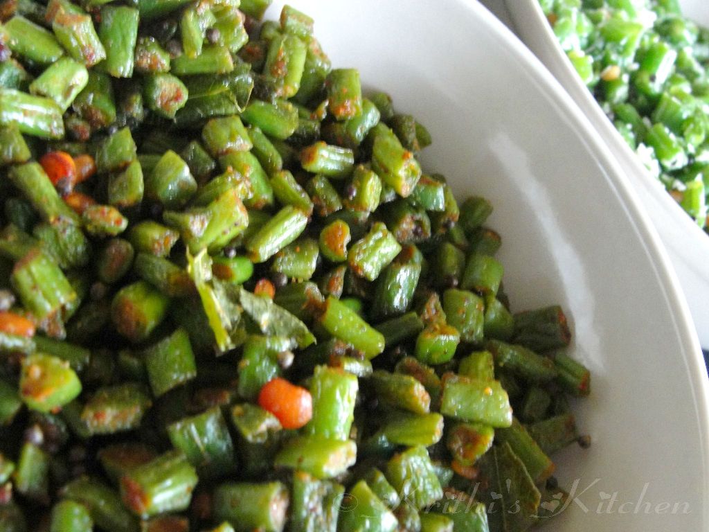 Krithi's Kitchen Beans Poriyal / Beans Thoran / Easy String Beans Stir