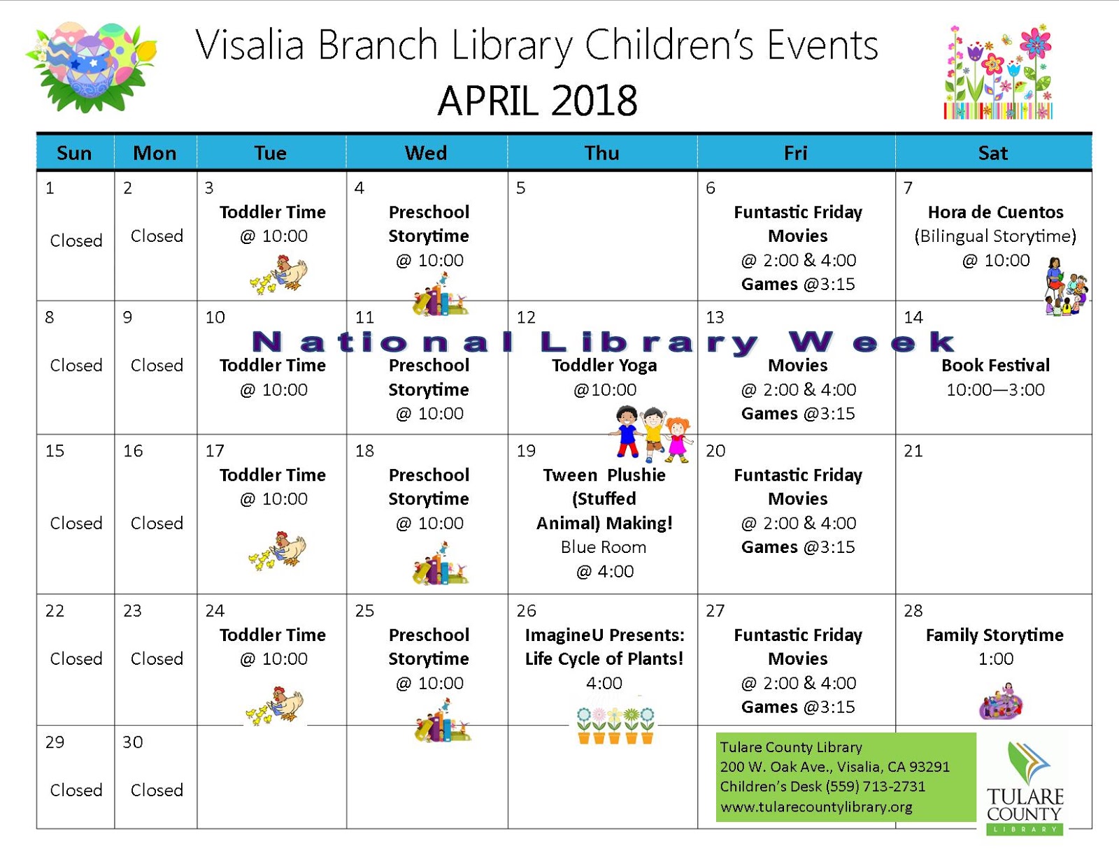 Tulare County Library News and Events April's Children & Teen Events