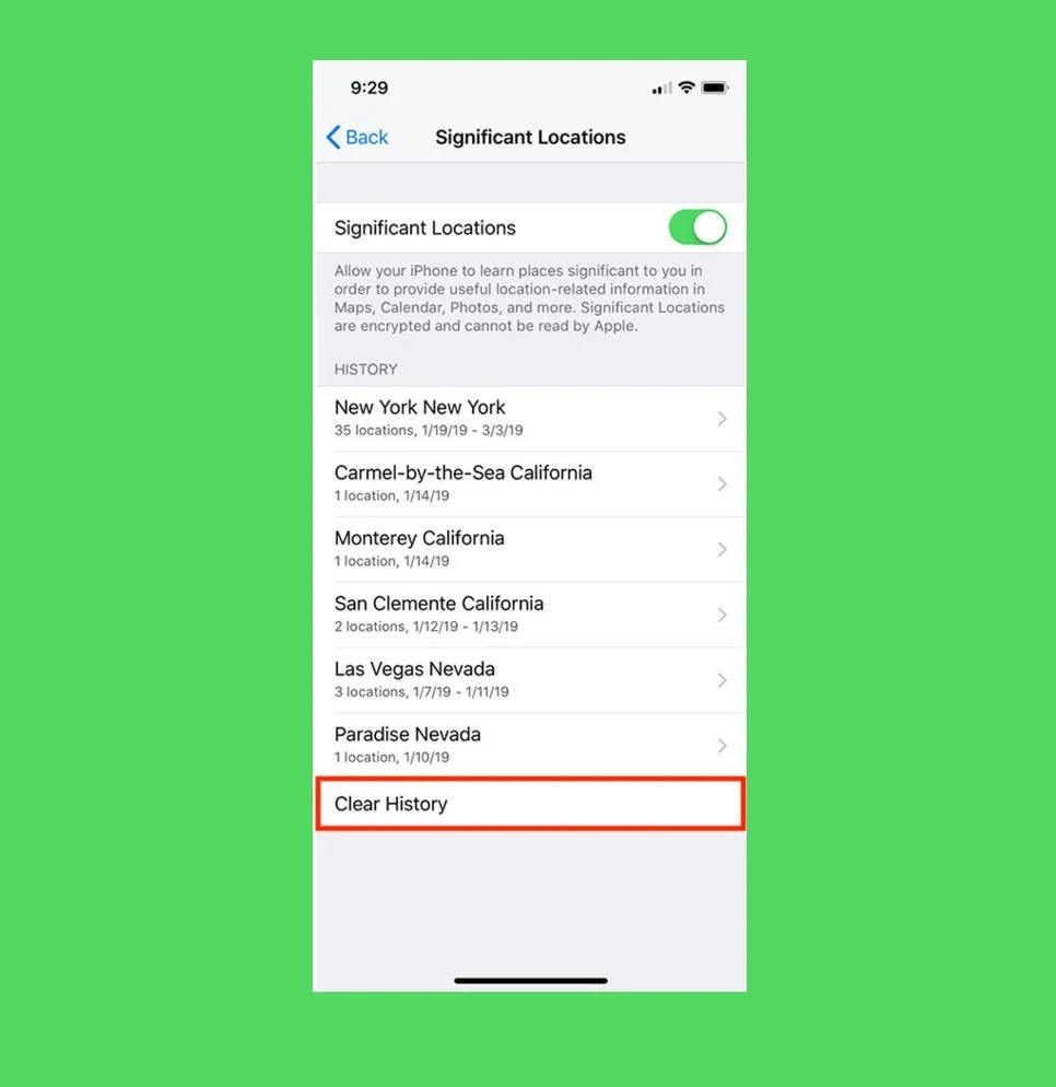 iPhones clear history feature