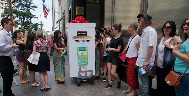 Donald Trump receives green tea from TE-A-ME in India in a hilarious mission to “purify” him Donald Trump receives green tea from TE-A-ME in India in a hilarious mission to “purify” him