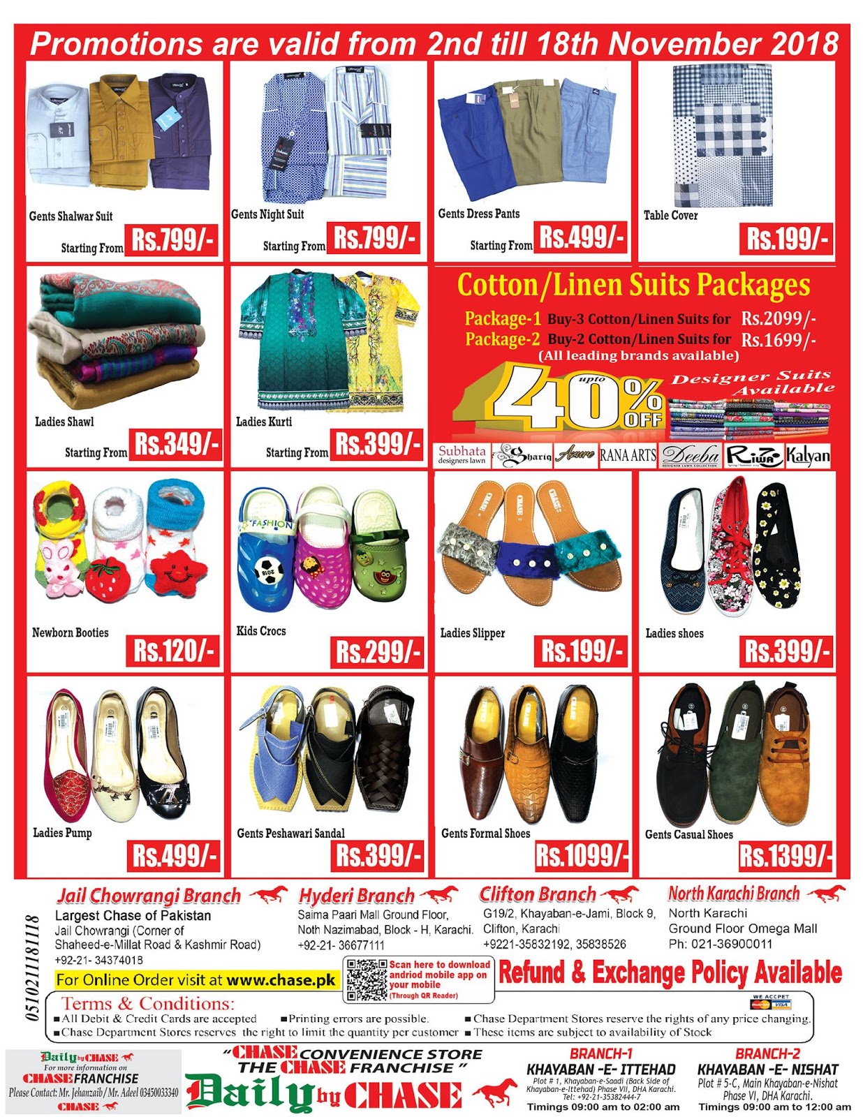 Chase Department Store Promotions Price List Till 18th November 2018