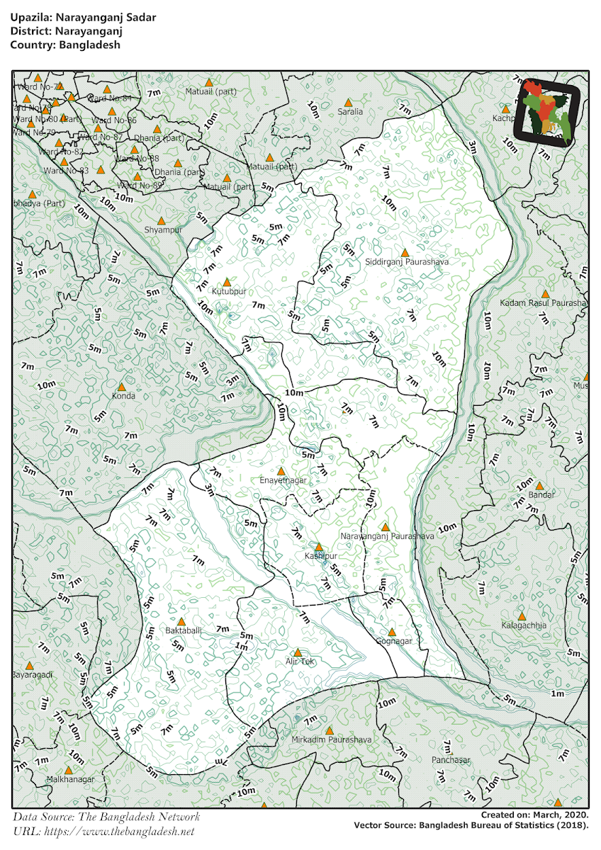 Narayanganj Sadar Upazila Elevation Map Narayanganj District Bangladesh