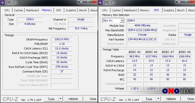 Detail dari RAM DDR4 4GB PC2133 Corsair Value Select  ( CPU-Z )