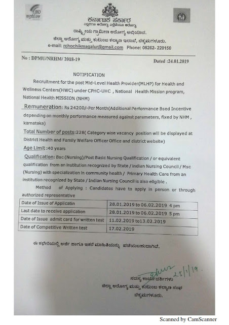 Recruitment of various post in NHM, Chikmagalur