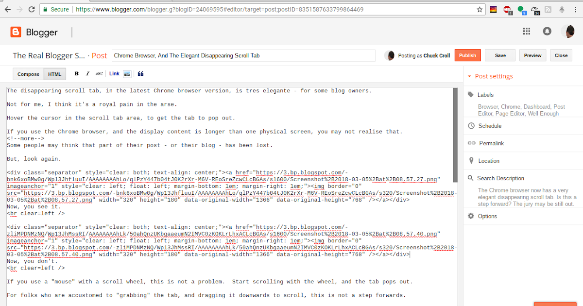 Chrome Browser, And Elegant Disappearing Scroll Tabs