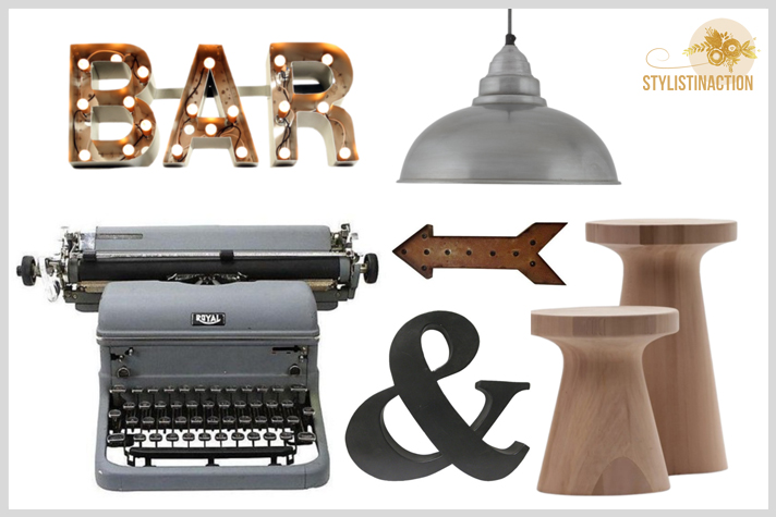 Deco estilo masculino - dia del padre - post by Stylistinaction Deco estilo masculino - dia del padre - estilo industrial - nordico - retro - contemporaneo - maderas virgenes, metal, letras iluminadas, carteles de neon, lamparas fabriles, maquina de escribir, todo para un home office canchero y masculino