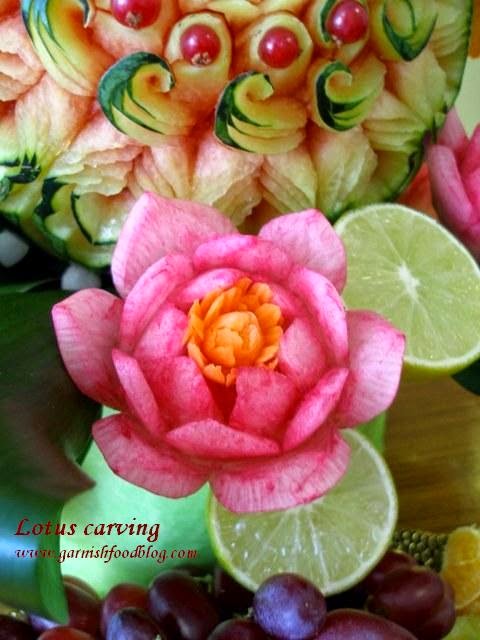 lotus flower carving in daikon vegetable carving lotus flower