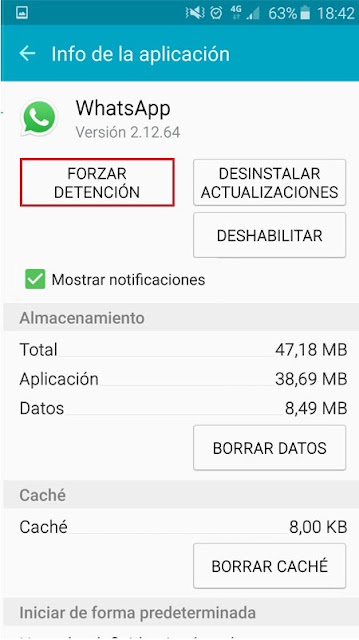 detener proceso de la aplicación whatsapp en android