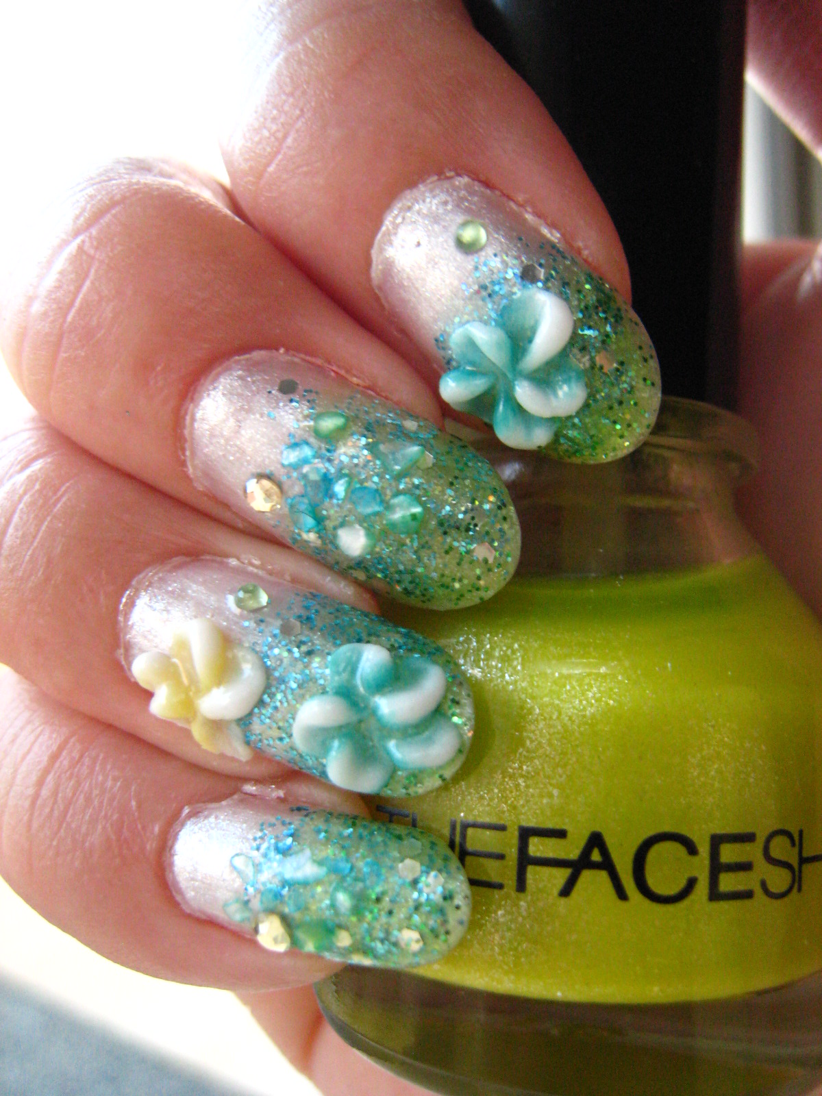 Jin Jin's Adventures Summer Nails Sea Turtle and Frangipani 3D Acrylic