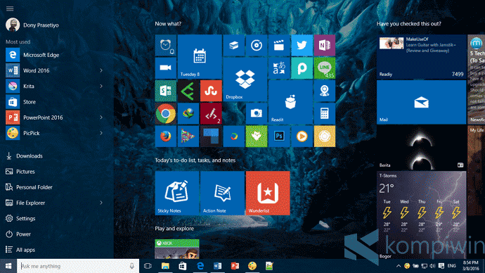 start screen di windows 10