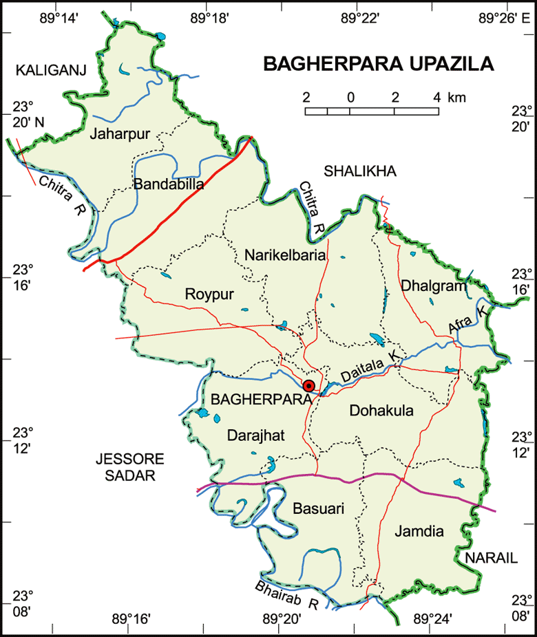 Bagherpara Upazila Map Jessore District Bangladesh