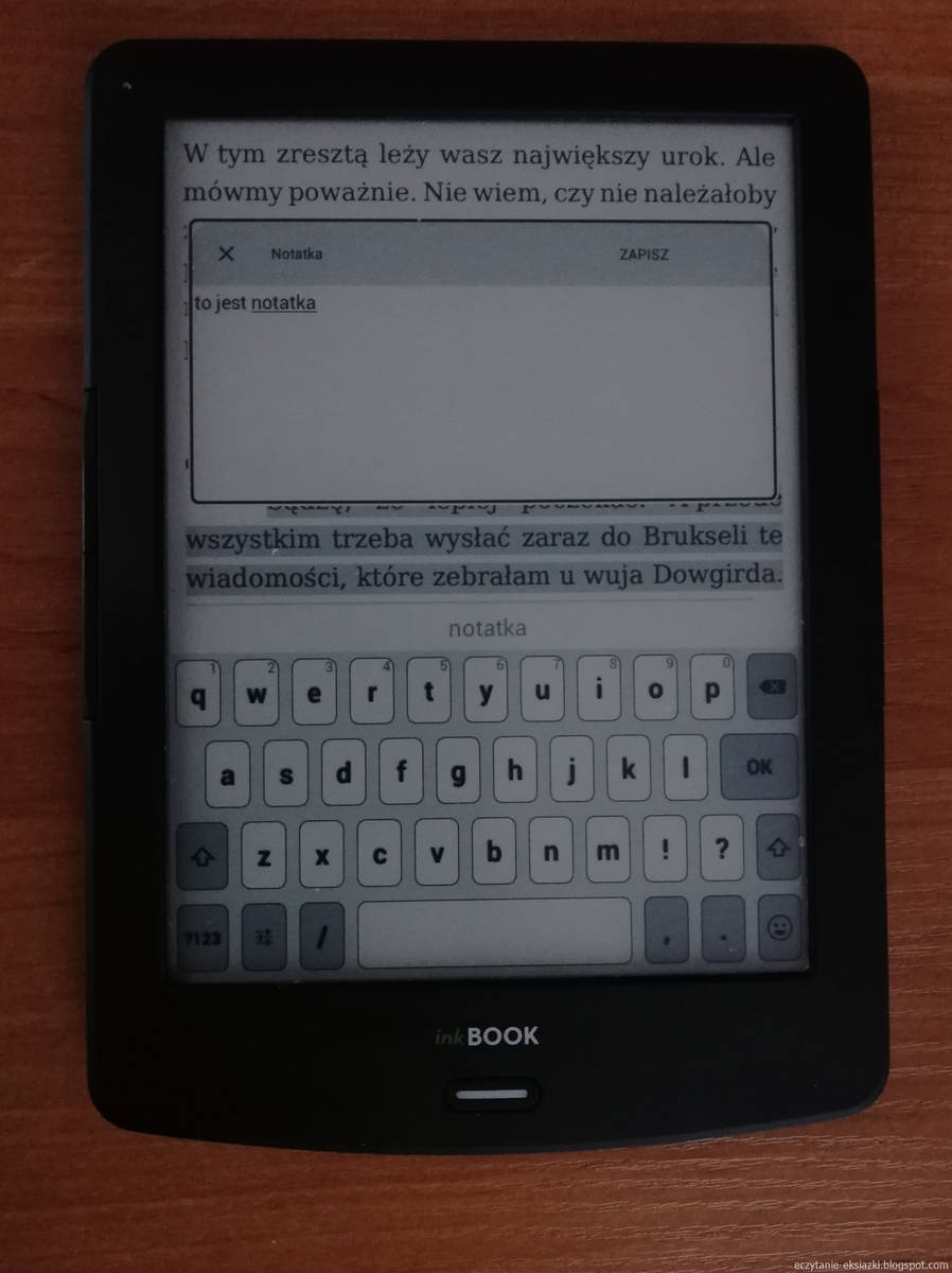 InkBOOK LUMOS – dodawanie notatki