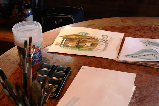 Aquarell Arbeitsmaterial und Endergebnis © Monika Fuchs, TravelWorldOnline
