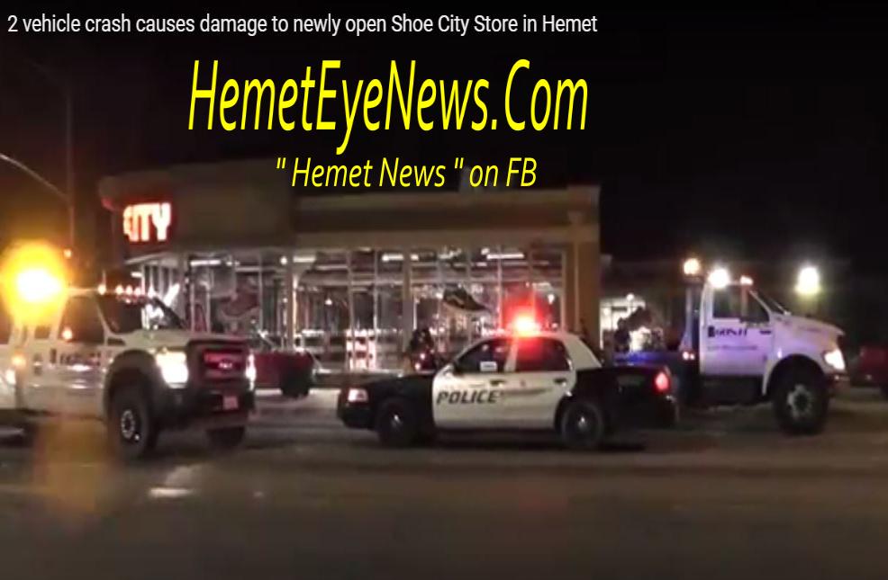 2 vehicle traffic accident brings damage to newly open Shoe City on