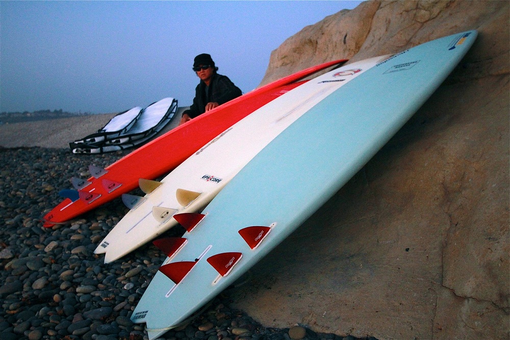 Reid Inouye of Standup Paddle Magazine with his Probox Finsystem Surf  SUP Quiver