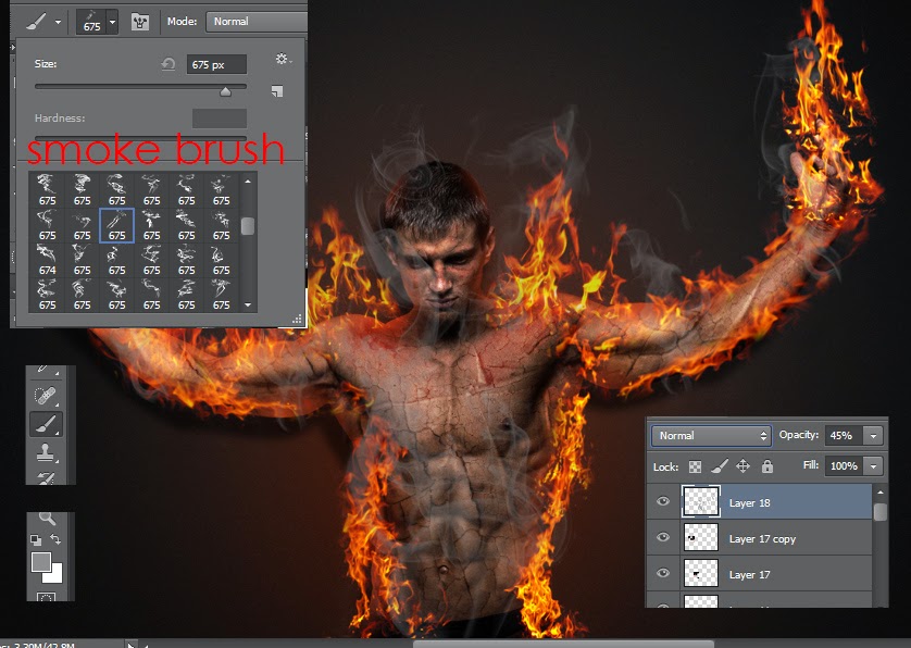 manipulasi photoshop, efek api photoshop, efek manusia api
