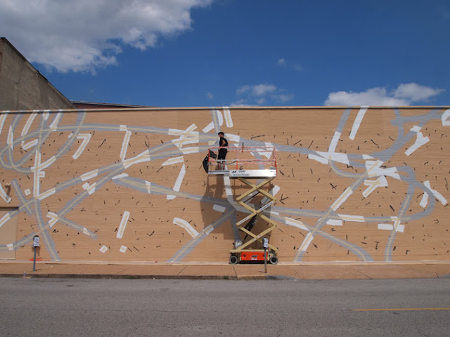Augmented Reality Street Art Mural By MOMO In Saint Louis, USA.  Progress