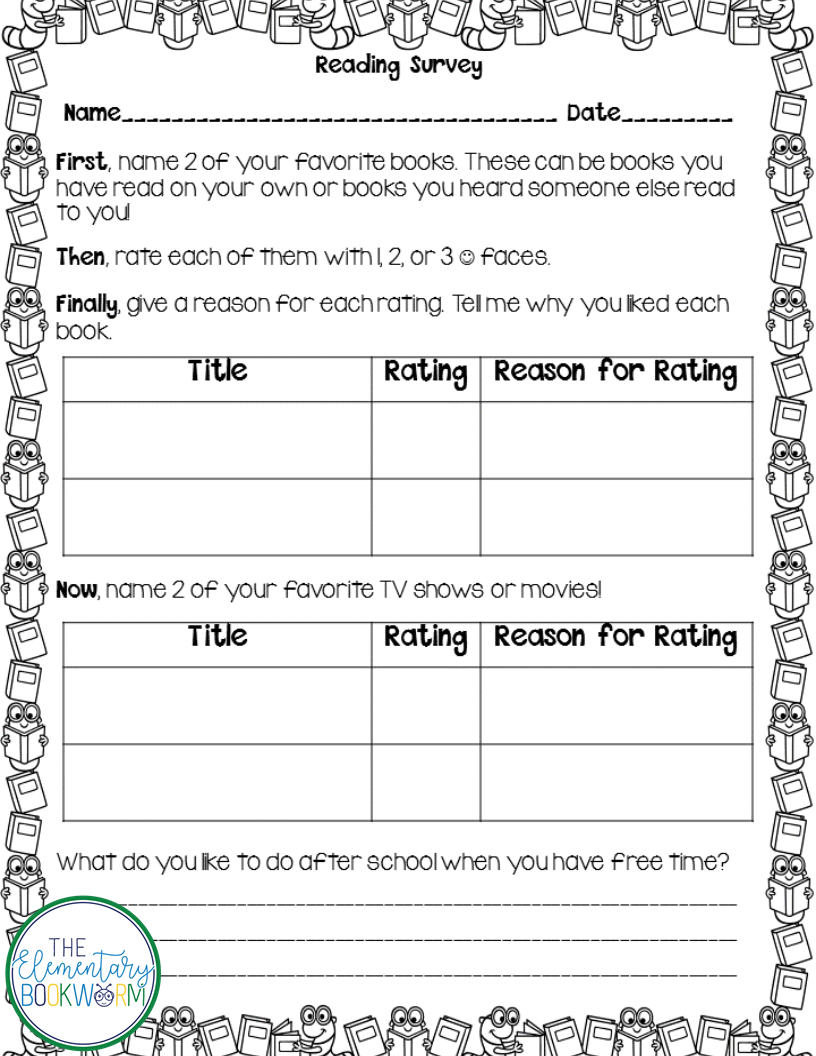 Back to School Reading Survey - Classroom Freebies