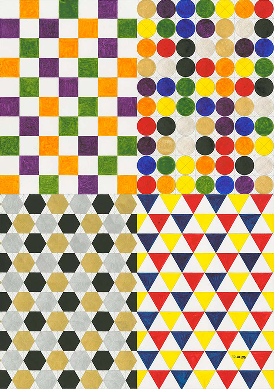 Henri Jacobs triangle - square - hexagon - circle evolution journal drawing 756 - January 13, 2015