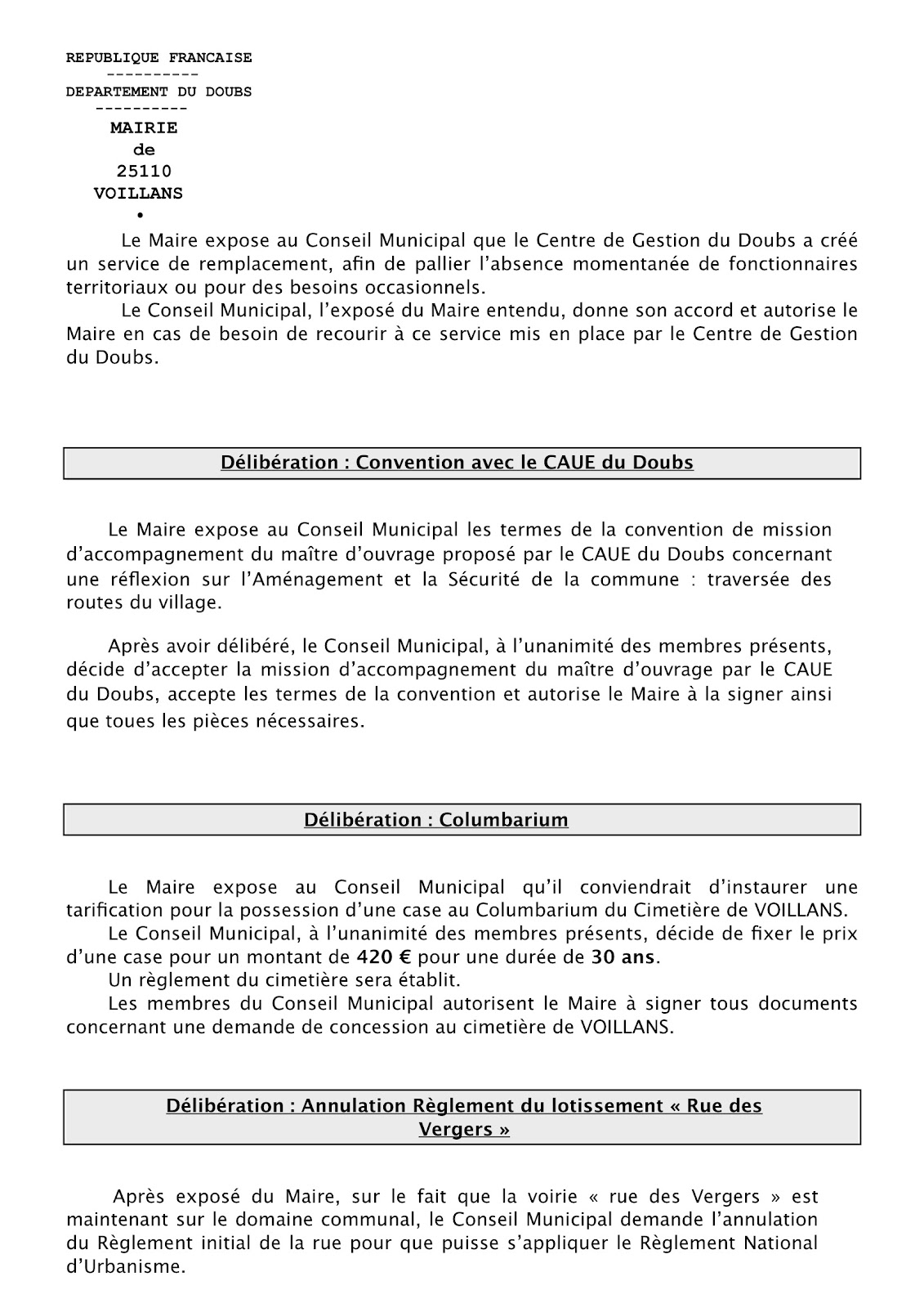 Voillans, village du Doubs, site officiel: Conseil Municipal