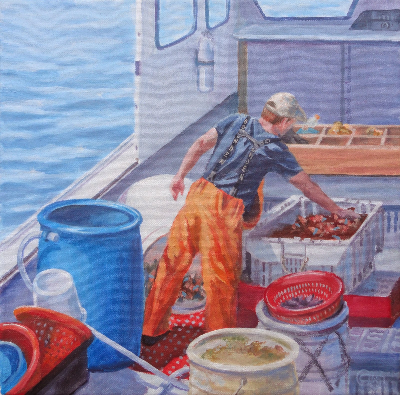 Paintings by Christine Blain Maine Lobsterman Sold