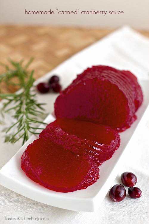 Homemade canned cranberry sauce made in a can mold