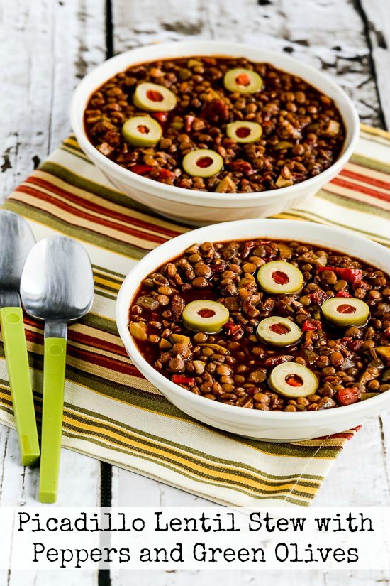 Vegan Picadillo Lentil Stew with Peppers and Green Olives