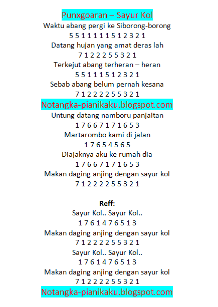 Not Angka Lagu Makan Daging Anjing Dengan Sayur Kol