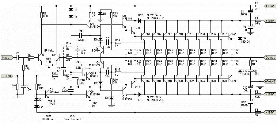 1500W Stereo Power Amplifier Schematic