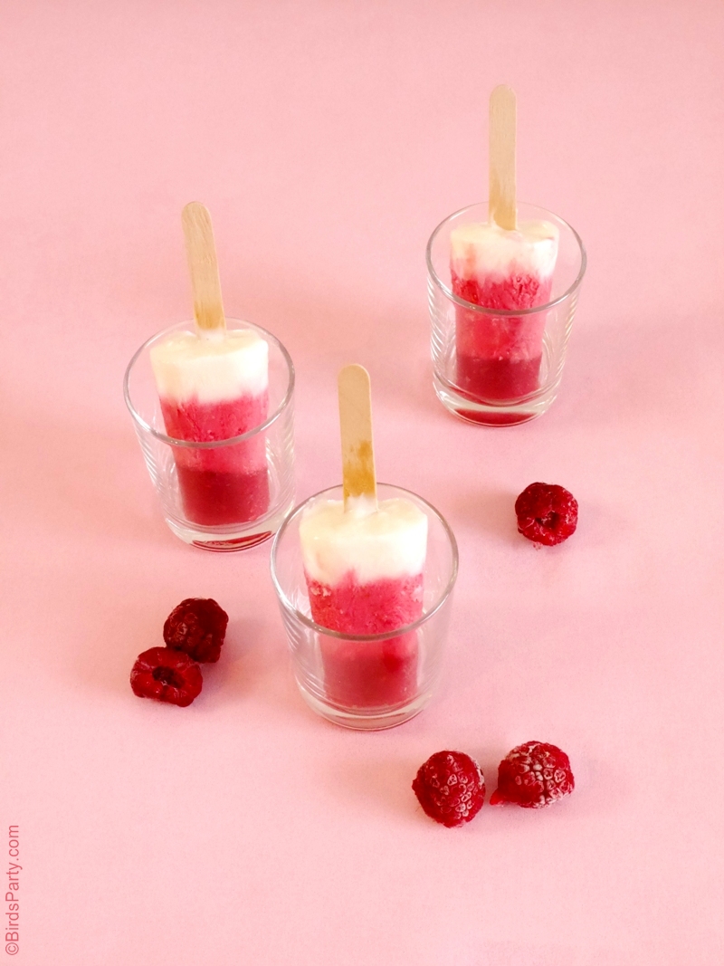 Raspberry & Yogurt Ombré Popsicles Recipe - BirdsParty.com