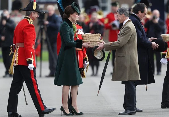 Prince William and Duchess Catherine attend Irish Guards St Patrick's Day.  Kate Middleton wore Catherine Walker Military coat for the Irish Guards ceremony