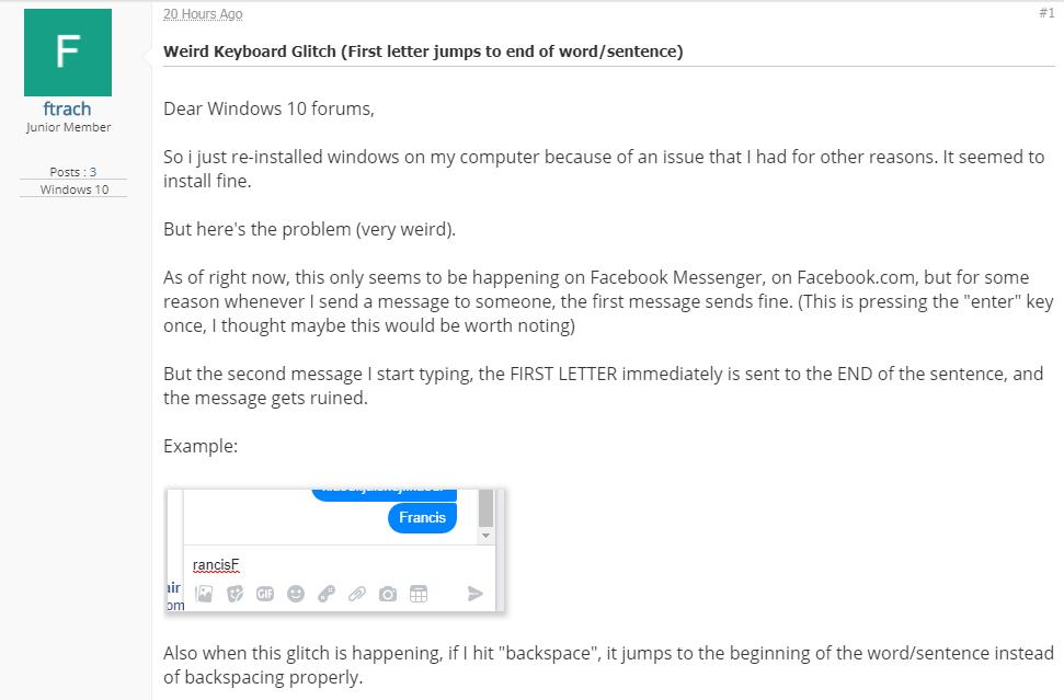 Facebook Messenger Keyboard Glitch