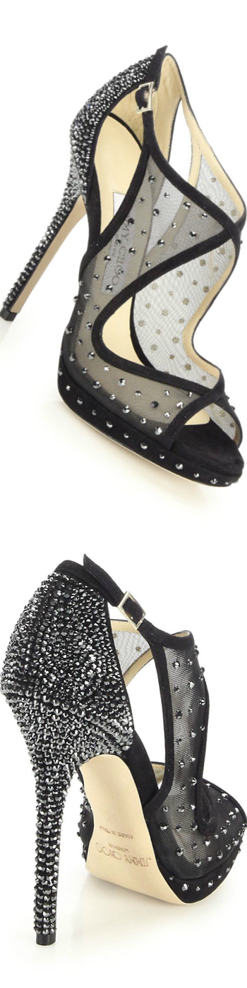 Jimmy Choo Leondra Crystal-Embellished Mesh Suede Sandals 
