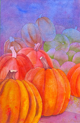 pumpkins pumpkin watercolor painting painted paint orange burnt foreground shadow different mix darks prism stems directly under