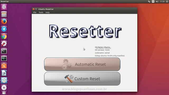 Interface principal do Resetter 0.1.2-beta