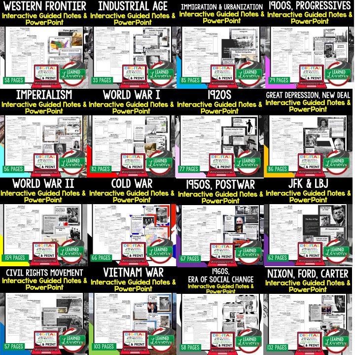 American History Guided Notes and PowerPoints with Digital Graphic