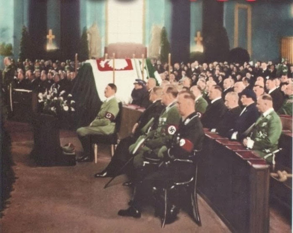Adolf Hitler attending memorial service of Polish First Marshall Jozef Pilsudski in Berlin, 1935.