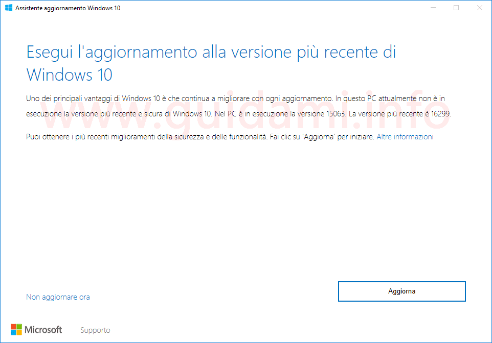 AGGIORNAMENTO 1709 SCARICA