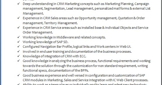sap crm functional consultant sample resume format in word sap crm functional consultant resume sample