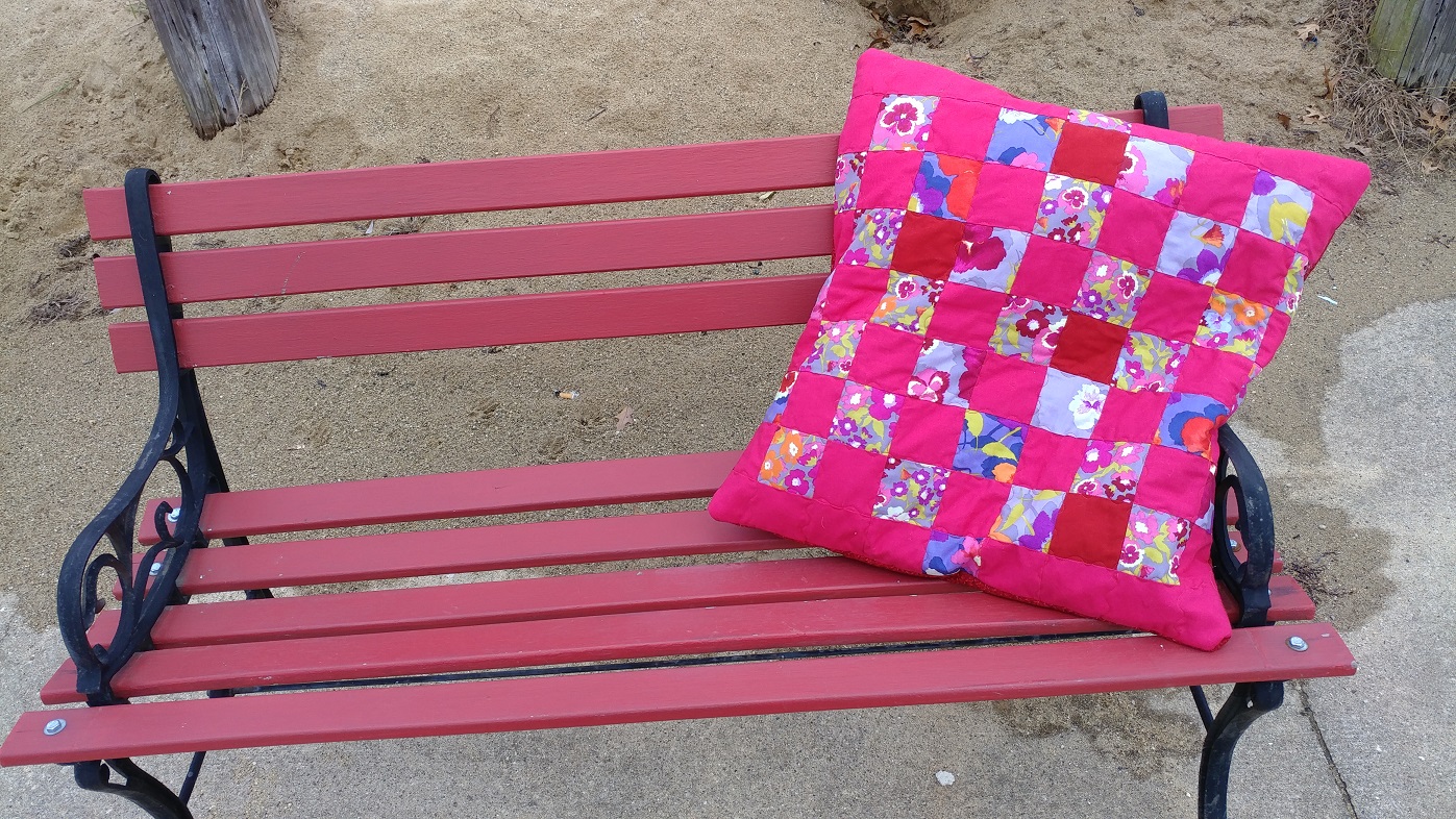 The Life of Riley Two Quilted Couch Pillows Using Batting Scraps as Stuffing