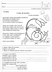 Interpretação de texto poema para o 1° ano do ensino fundamental