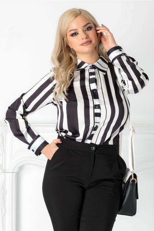Camasa Lety alba cu dungi maxi negre Camasa Lety alba cu dungi maxi negre
